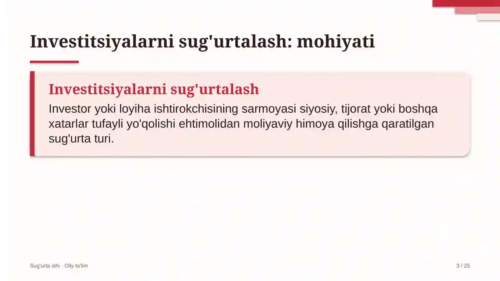bolalar o'yin markazlarida investitsiyalarni sug'urtalash 8223 3