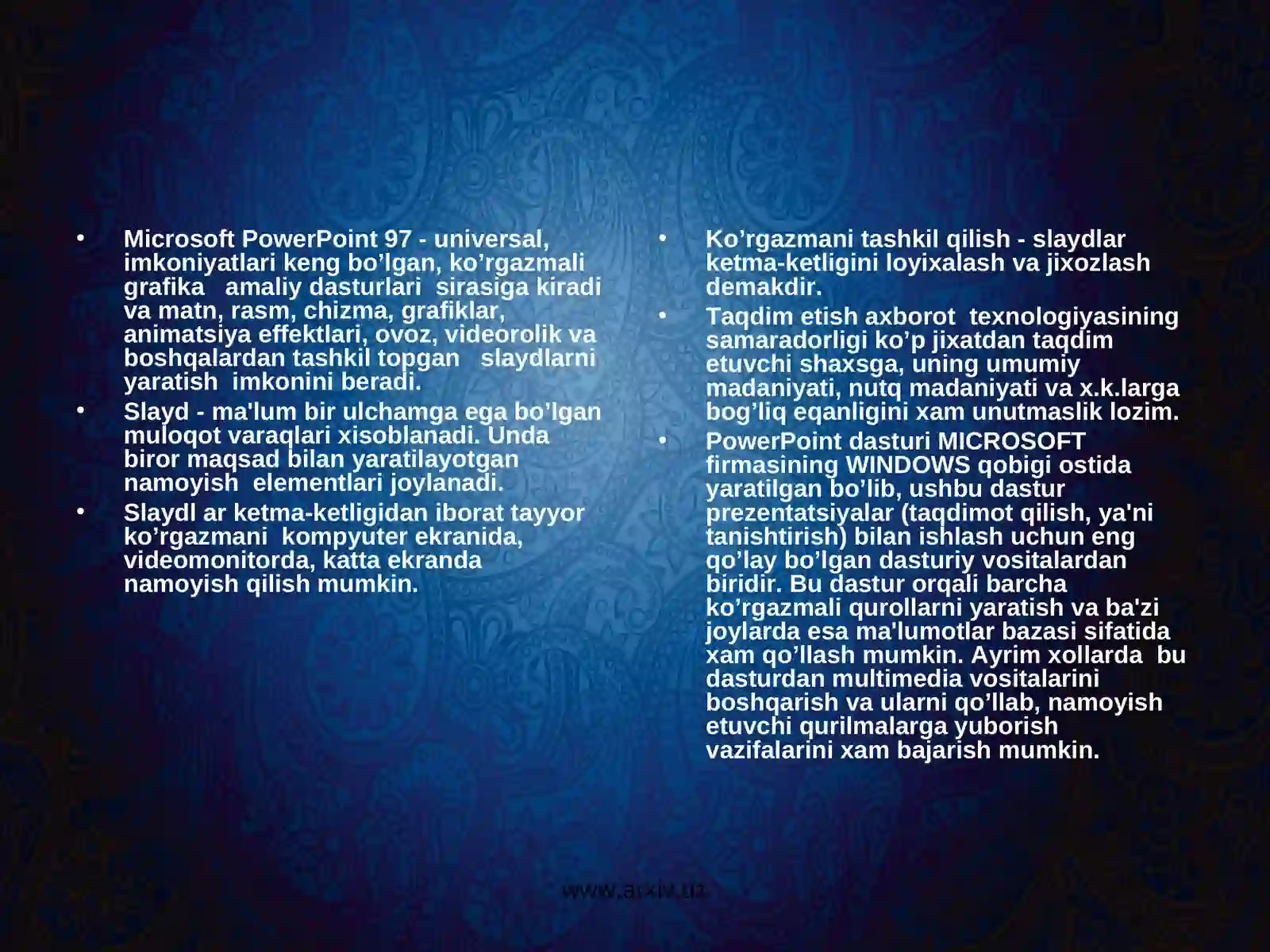 Power point dasturining asosiy elementlari 3