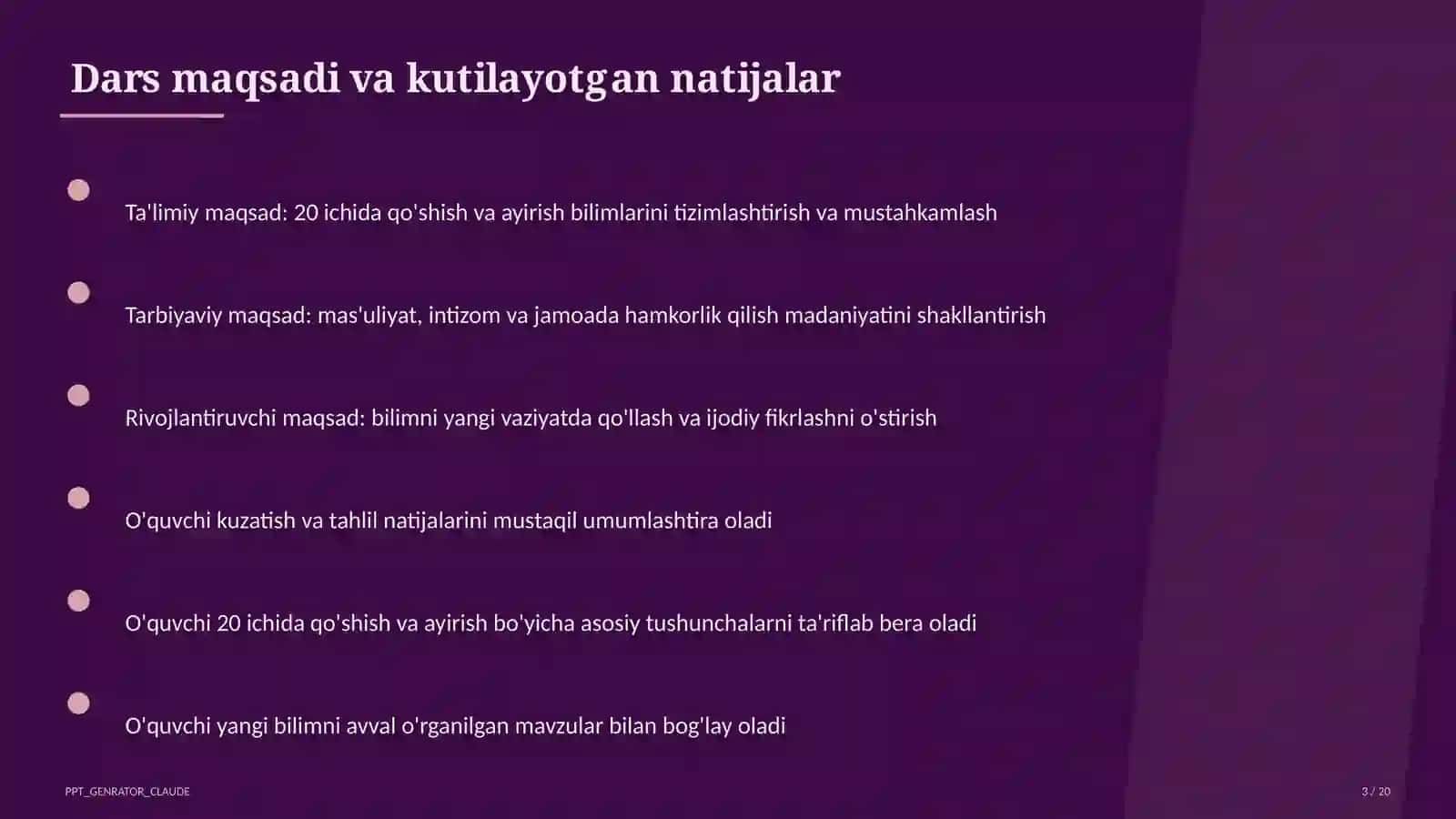 20 ichida qo'shish va ayirish (1-sinf) 3