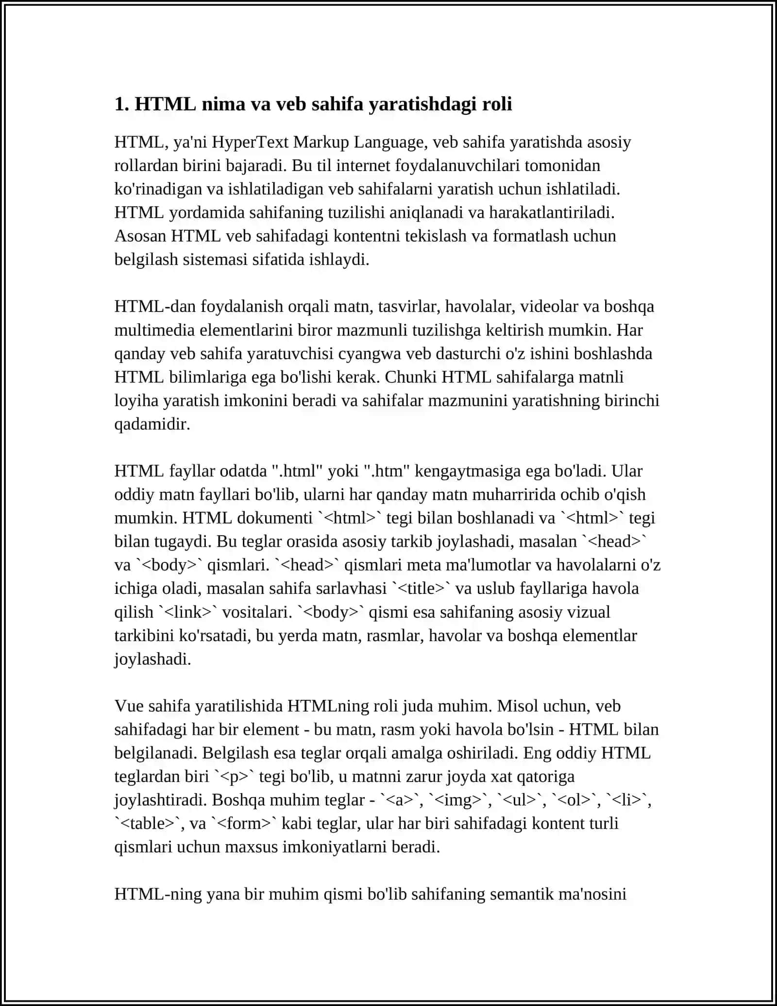WEB SAHIFA YARATISH. HTML FAYLLAR YARATISH 3