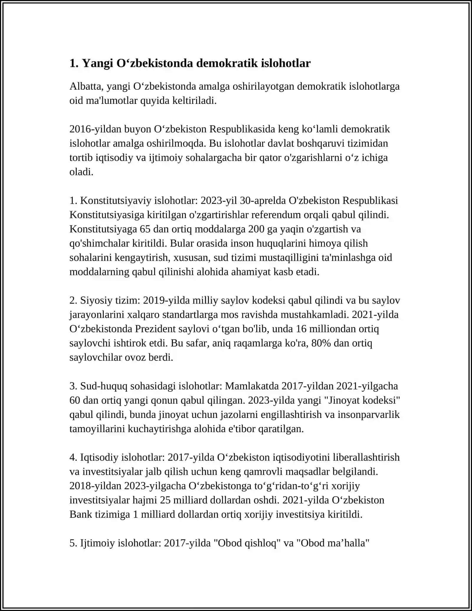 YANGI OʻZBEKISTONDA ISHTIMOIY SIYOSIY,IQTISODIY VA MADANIY XAYOTIDA ROʻY BERAYOTGAN OʻZGARISHLARNING XALQARO RETING VA INDEKISLARDA AKS ETISHI 3