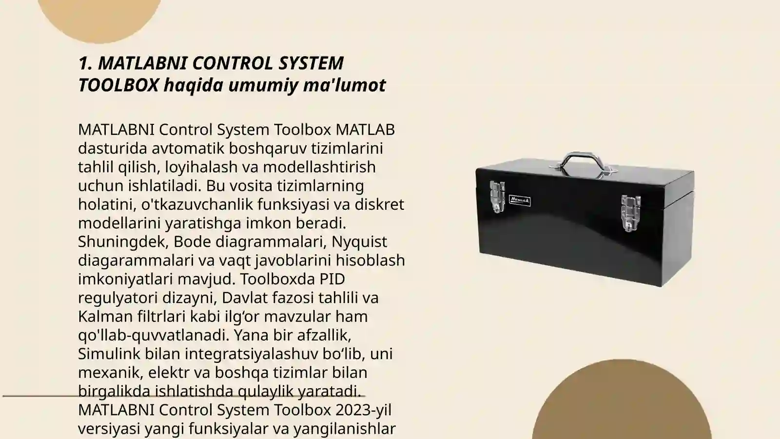 MATLABNI CONTROL SYSTEM TOOLBOX paketim yordamchi protseduralari 3