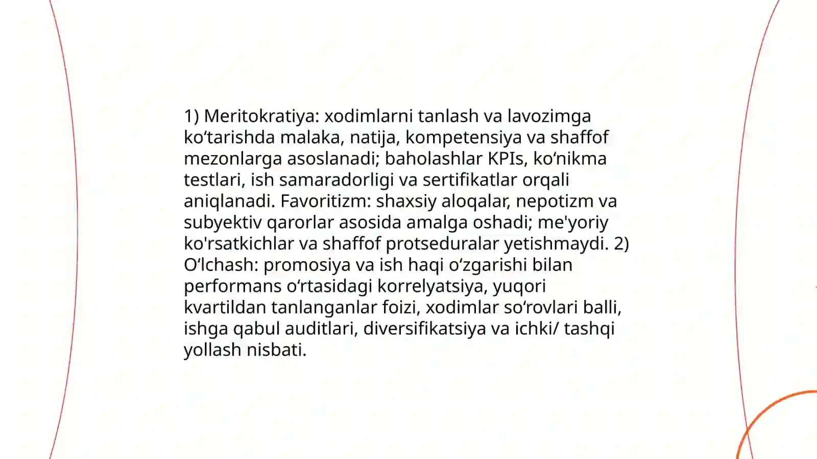 Meritokratiya va favoritizm o'rtasidagi farq kadr siyosatida qanday seziladi va qanday o'lchanadi 3