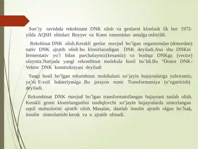Biologiya talim yo'nalishi talabasining Genomika fanidan tayyorlagan taqdimoti 3