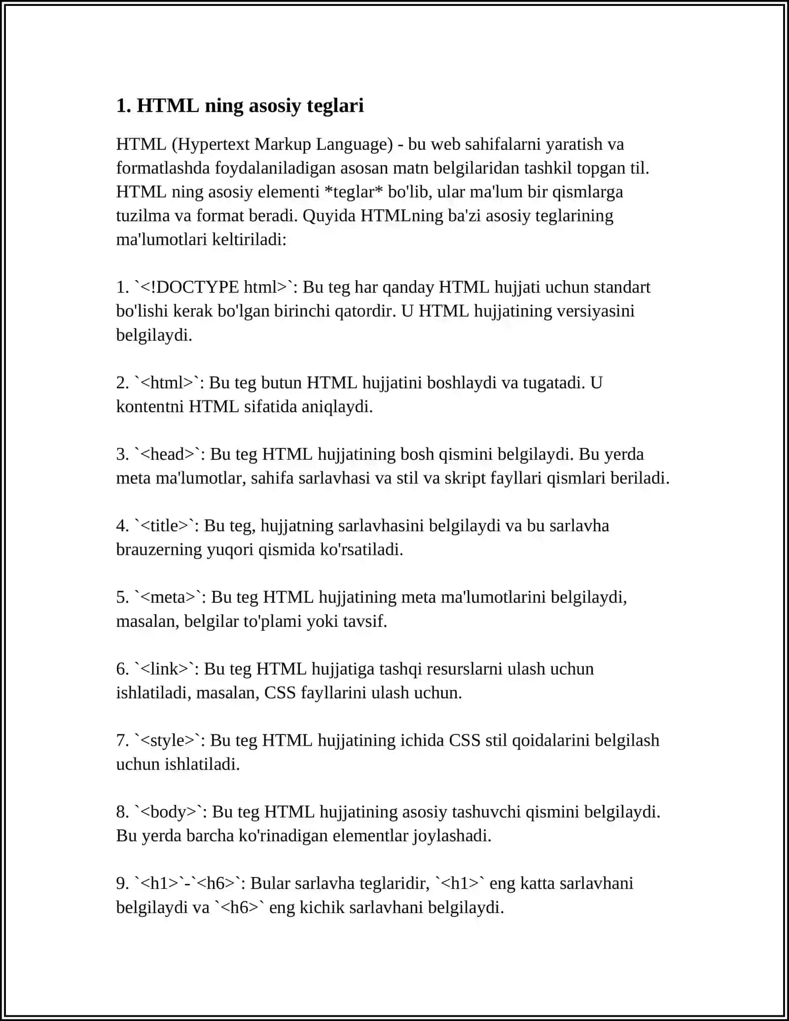 WEB SAHIFA YARATISH. HTML FAYLLAR YARATISH. TARMOQ TOPOLOGIYASI. LOKAL TARMOQ ORQALI AXBOROTLAR ALMASHISH 3