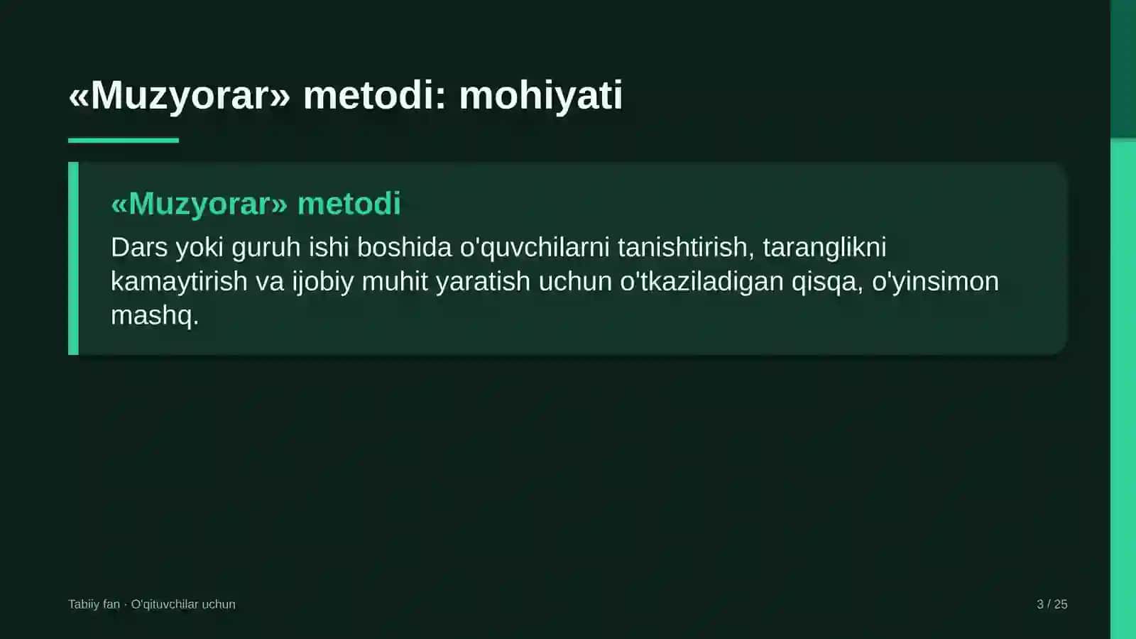 tabiiy fan darslarida muzyorar metodidan foydalanish 9605 3