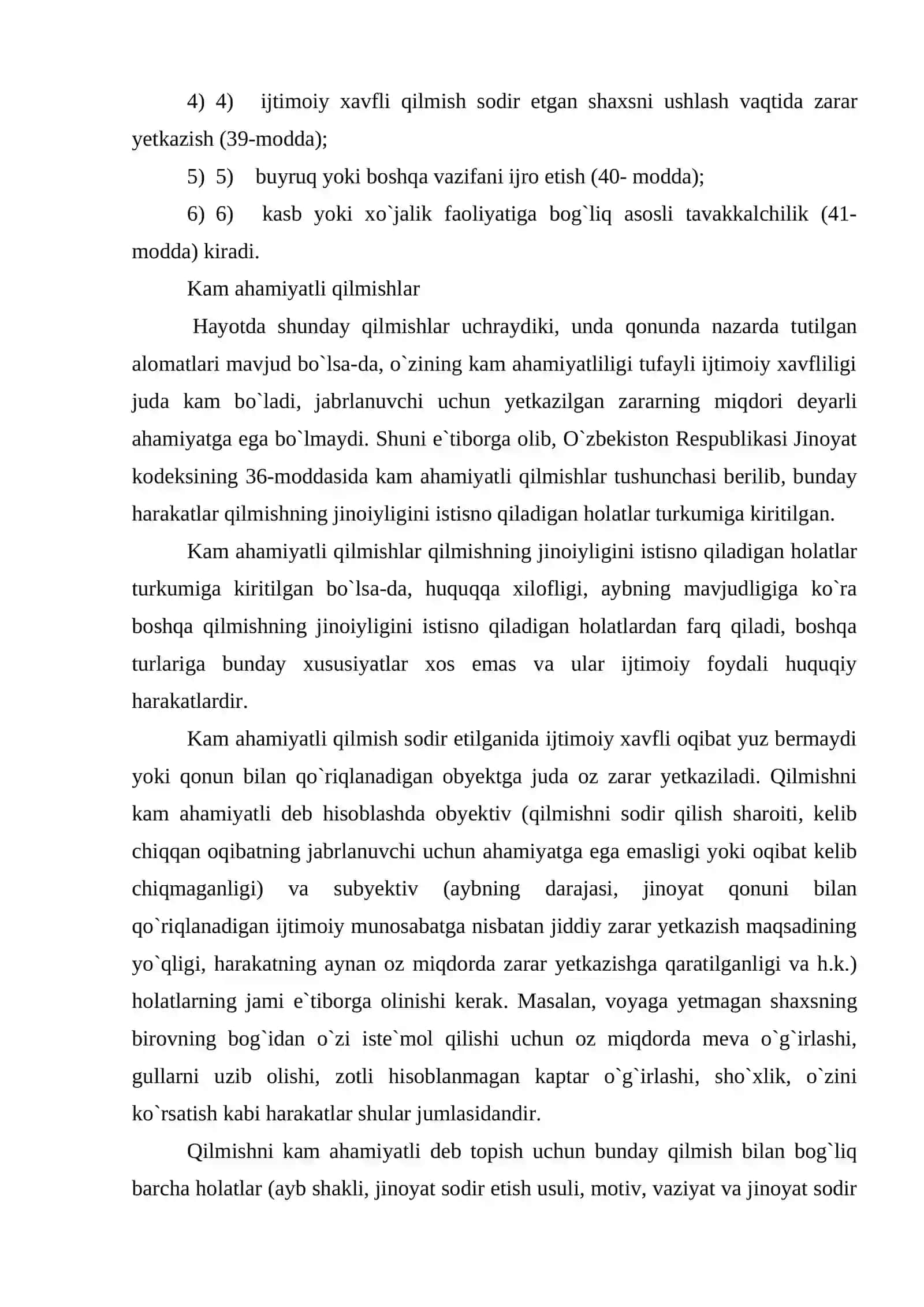 Qilmishning jinoiyligini istisno qiluvchi holatlar tushunchasi va turlari 3
