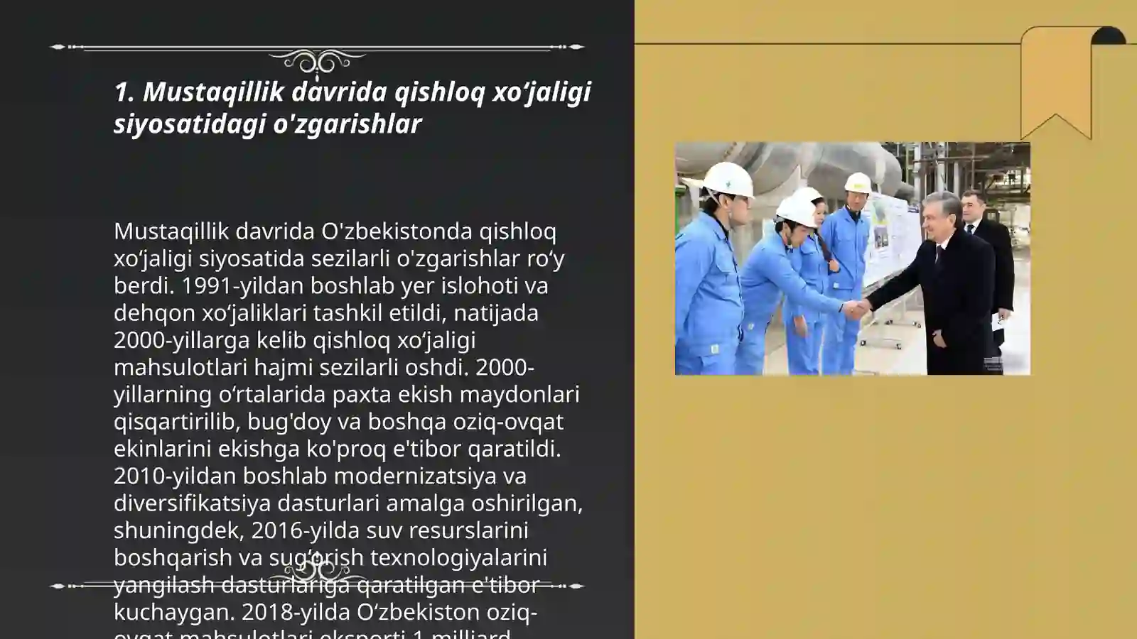 Mustaqillik yillarida qishloq xòjaligi va sanoat sohasidagi o'zgarishlar 3