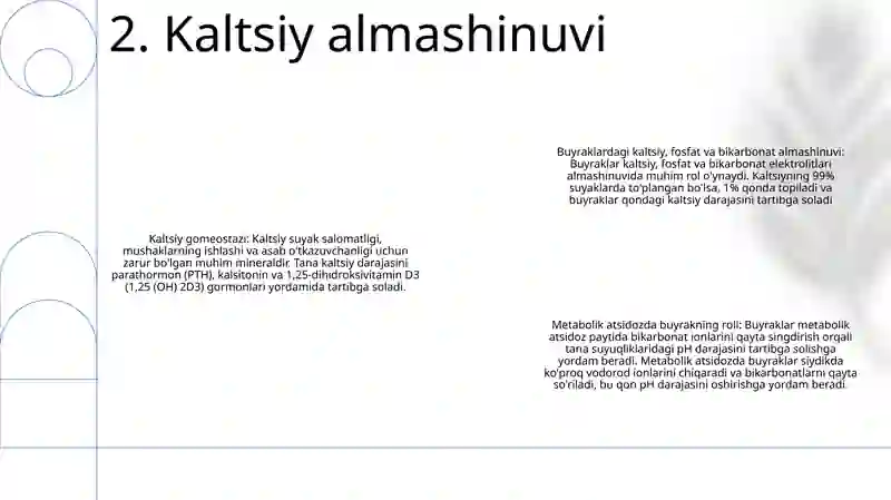 Buyrakda Kalsiy, Fosfor Va Bikarbonatlar Almashinuvi 3