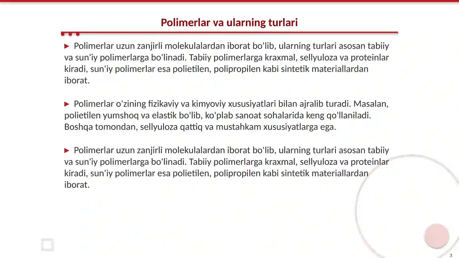 Polimerlar va ularning o'ziga xos xususiyatlari 3