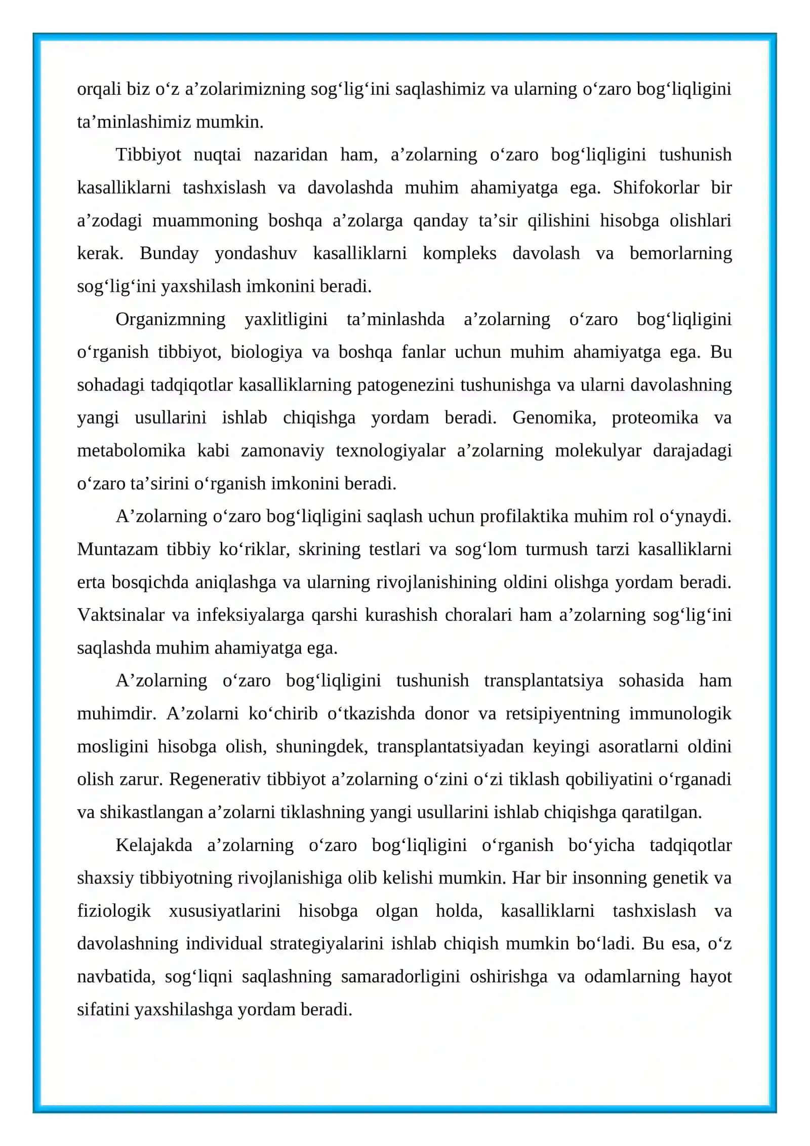 Hayotiy muhim a’zolarning hamkorlikdagi faoliyati va o‘zaro bogʻliqligi 3