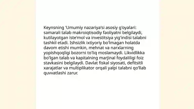 Keyns va keynschilik ta'limoti.Nomukammal raqobat bozori nazariyalari 3