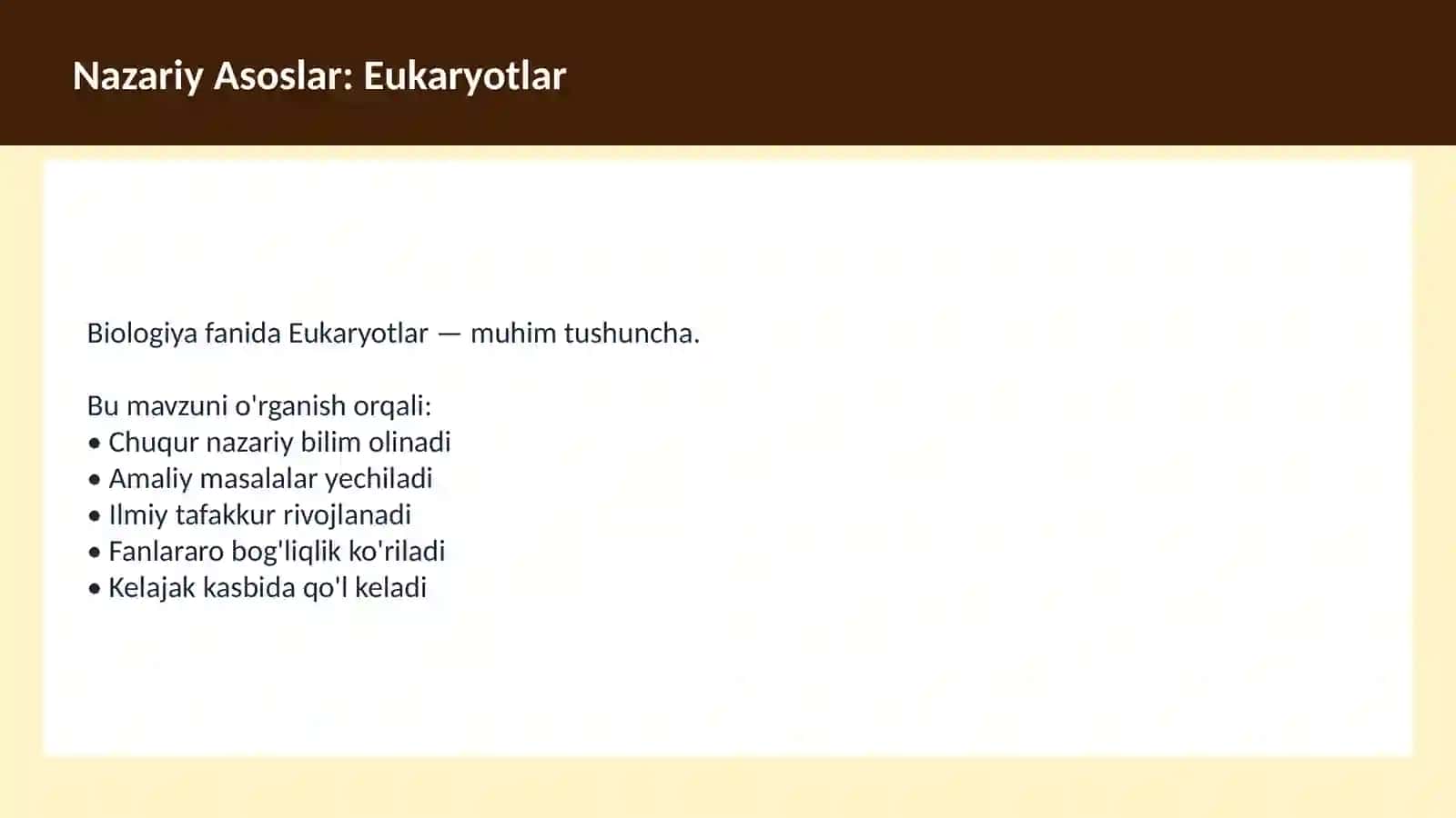 BIOLOGIYA Hujayra tuzilishi O'qituvchilar va talabalar uchun dars ishlanma 3