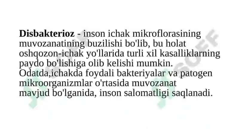 Disbakterioz, disbioz, kelib chiqishida qatnashuvchi omillar. Disbakterioz, disbiozlarga bakteriolog 3
