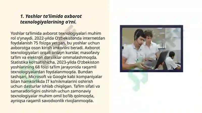 Yoshlar ta’lim-tarbiyasida zamonaviy axborot texnologiyalarning o‘rni va ahamiyati 3