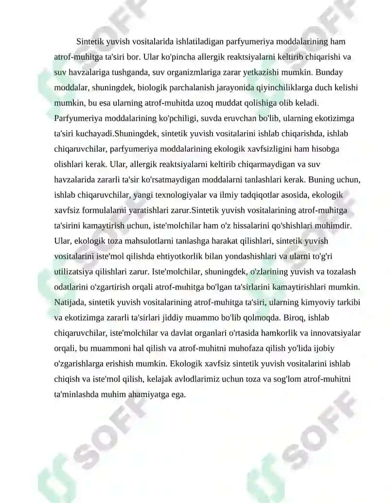 Sintetik yuvish vositalarini ishlab chiqishda ATROF-MUHITNI MUHOFAZA QILISH 3