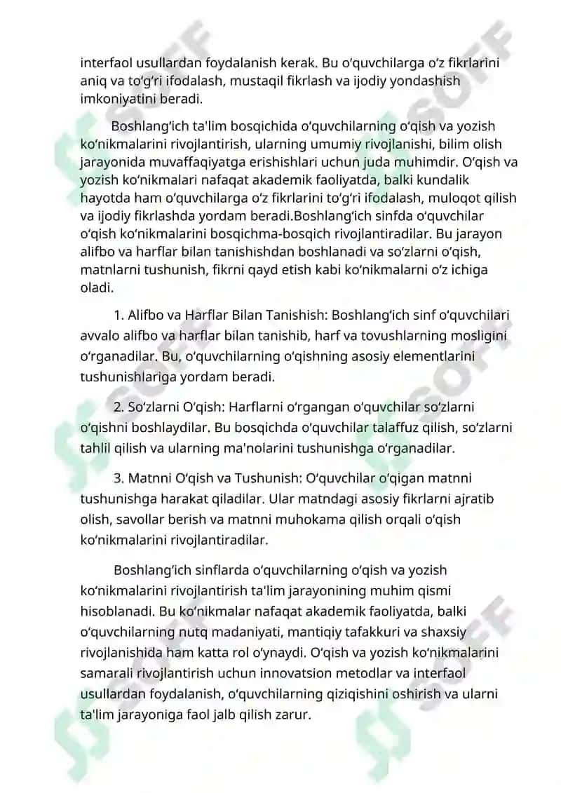 Boshlang’ich sinflarda o’quvchilarni o’qish va yozish ko’nikmalarini rivojlantirish 3