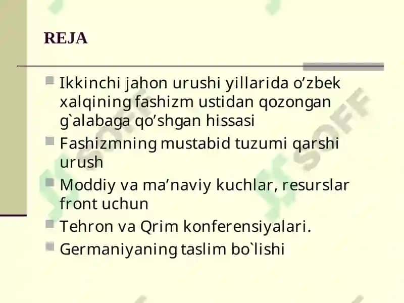 Ikkinchijahonurushi yillaridao’zbek xalqiningfashizm ustidanqozongan g`alabaga qo’shganhissasi 3