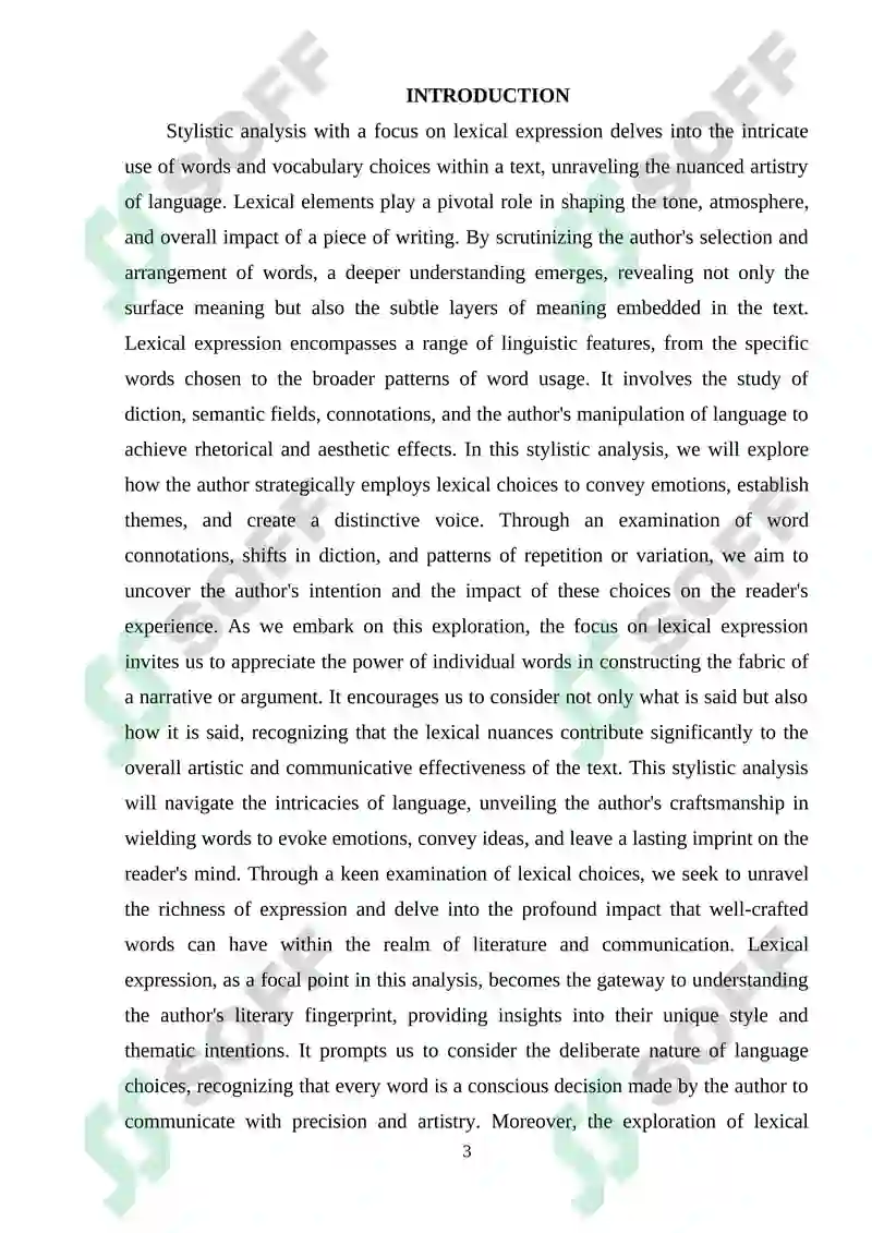 A STYLISTIC ANALYSIS WITH A FOCUS ON LEXICAL EXPRESSION 3