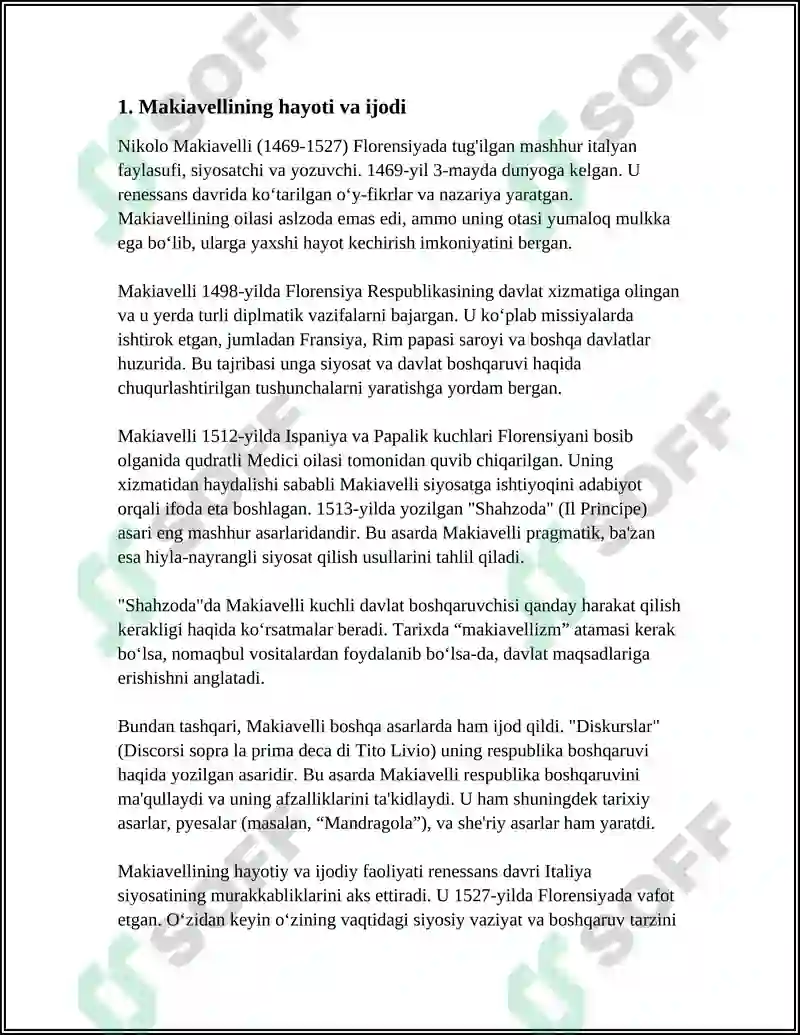 MAKIAVELLINING “XUKMDOR”ASARI HAQIDA MUSTAQIL ISH 3