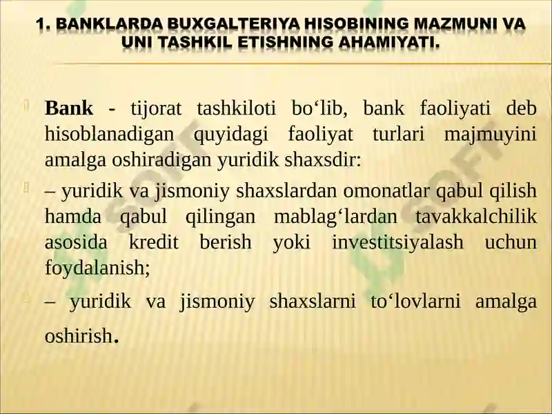 BANKLARDA BUXGALTERIYA HISOBINI TASHKIL QILINISHI 3