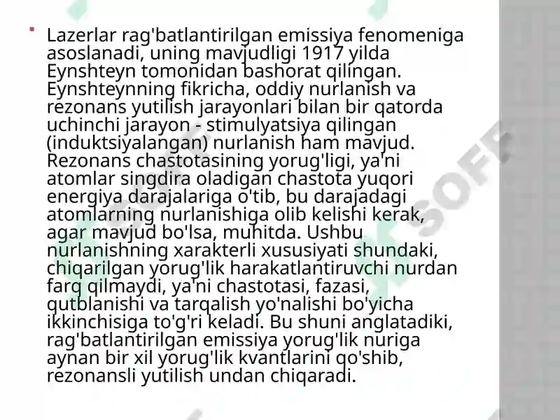 Lazerlarning nurining asosiy xususiyatlari 3