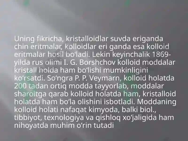 Kolloid sistemalarni dializ yo‘li bilan tozalash. Gemodializni o‘tkazishda kimyoning ahamiyati 3