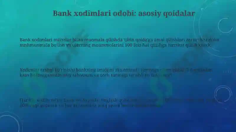 Bankhodimining etiketi va mijozlar bilan munosabati 3