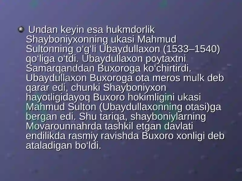 Buxoro xonligining tashkil topishi va siyosiy hayoti. Shayboniylar davrida Buxoro xonligining ijtimoiy siyosiy hayoti 3