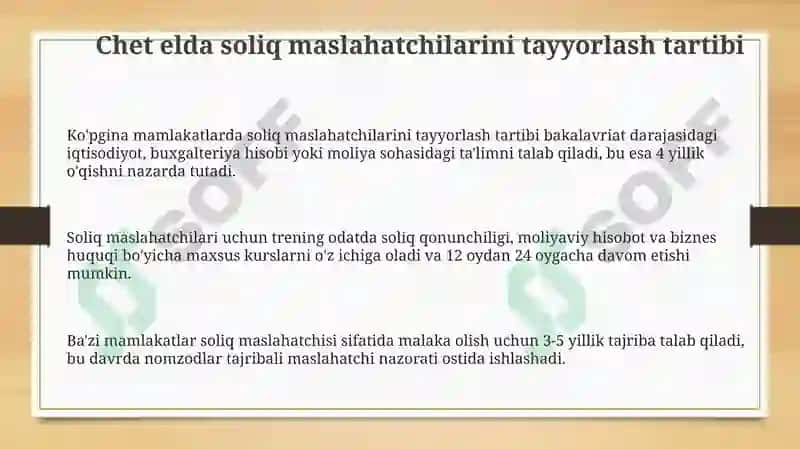 Chet elda soliq maslahatchilarini tayyorlash va malaka sertifikatini olish tartibi 3
