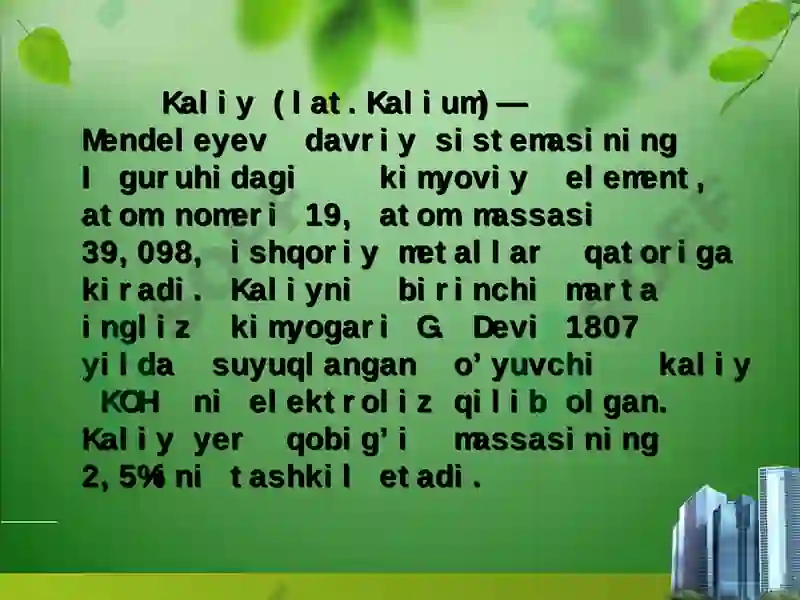 Kaliy elementini tirik organizimdagi ahamiyati 3