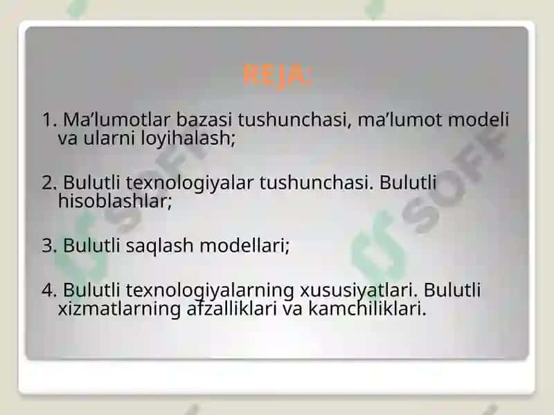 Tarmoq ma’lumot bazasi. Bulutli texnologiyalar. 3