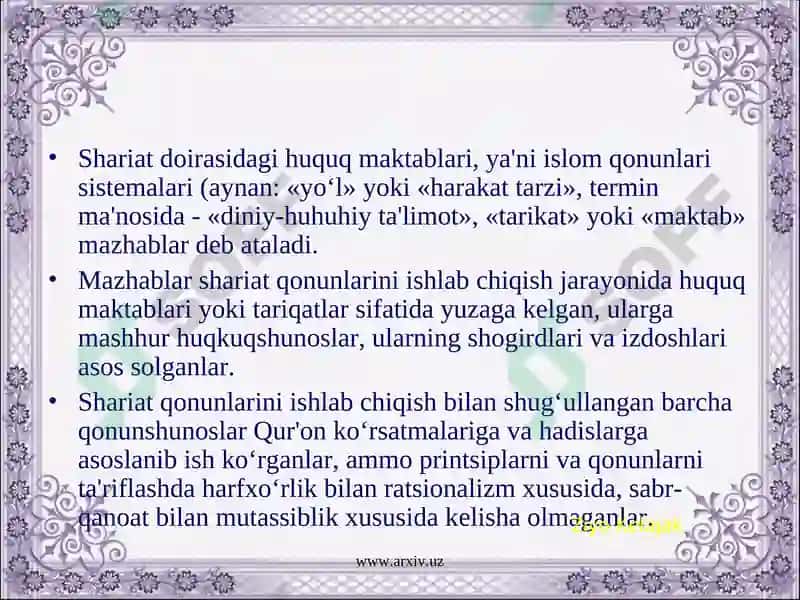 Islomdagi asosiyyo‘nalish va mazhablar,ularning kelib chiqish sabablari 3
