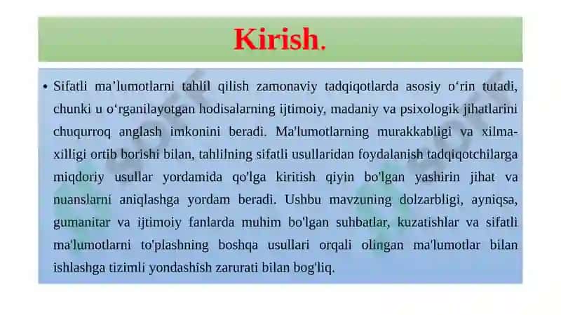 Sifatlima'lumotlarni tahlil qilish ma’ruza(M)№6 3