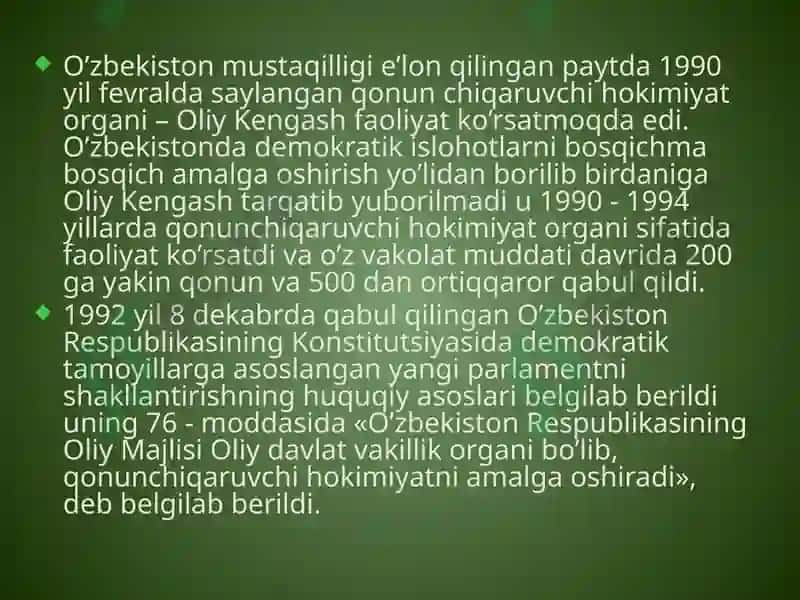 O’zbekiston Respublikasi Qonun chiqaruvchi hokimiyati 3