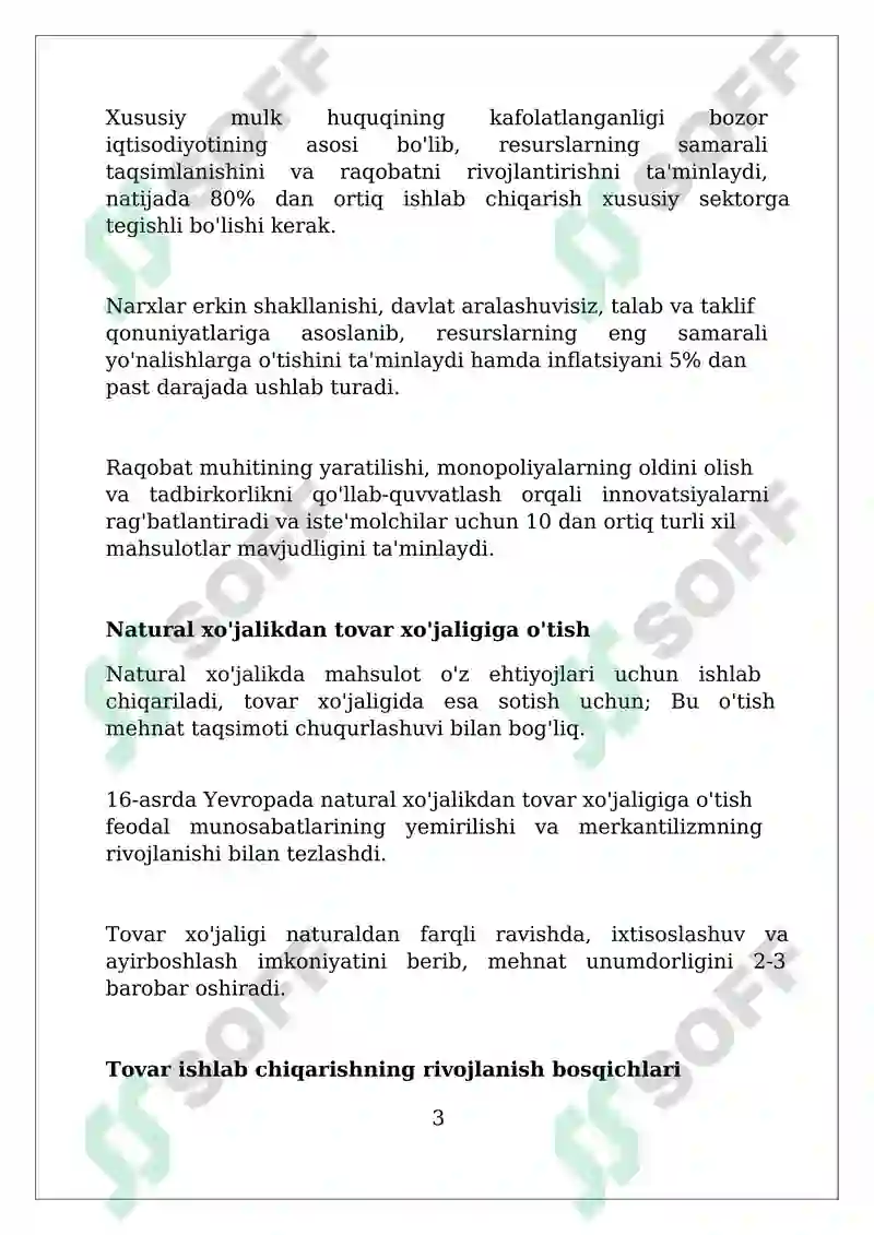 Bozor iqtisodiyotining shakllanishi va rivojlanish bosqichlari 3