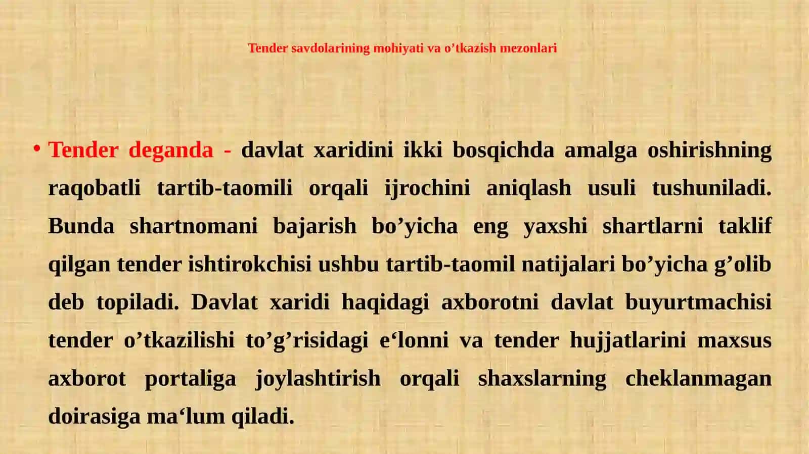 TENDER ORQALI DAVLAT XARIDLARINI AMALGA OSHIRISH 3