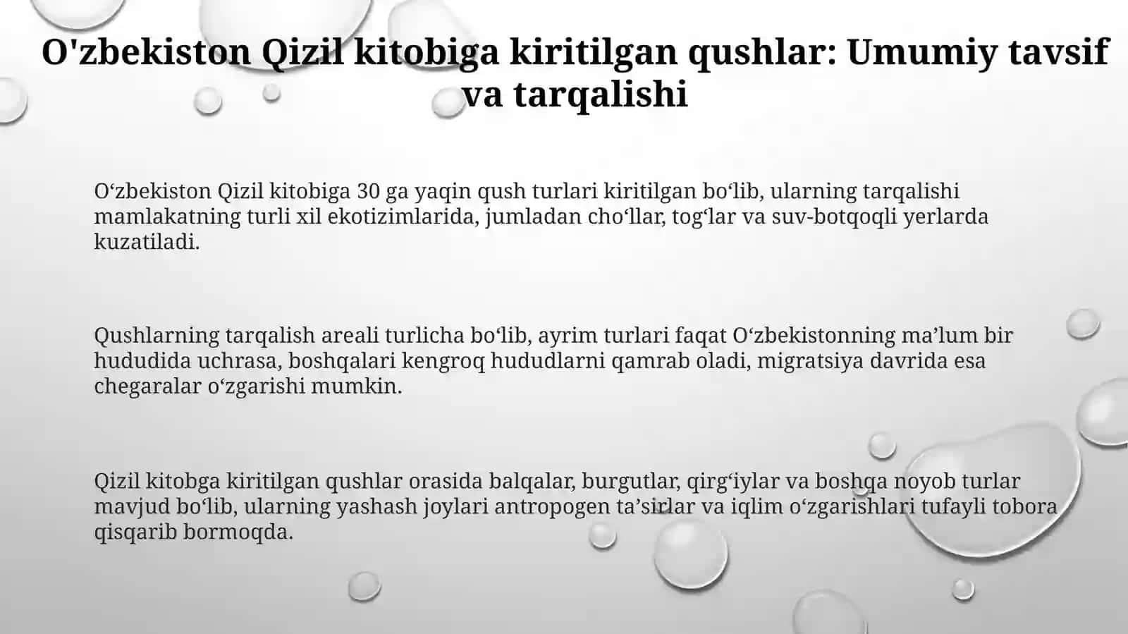 Oʻzbekiston Qizil kitobiga kiritilgan qushlar: Umumiy tavsif va tarqalishi 3