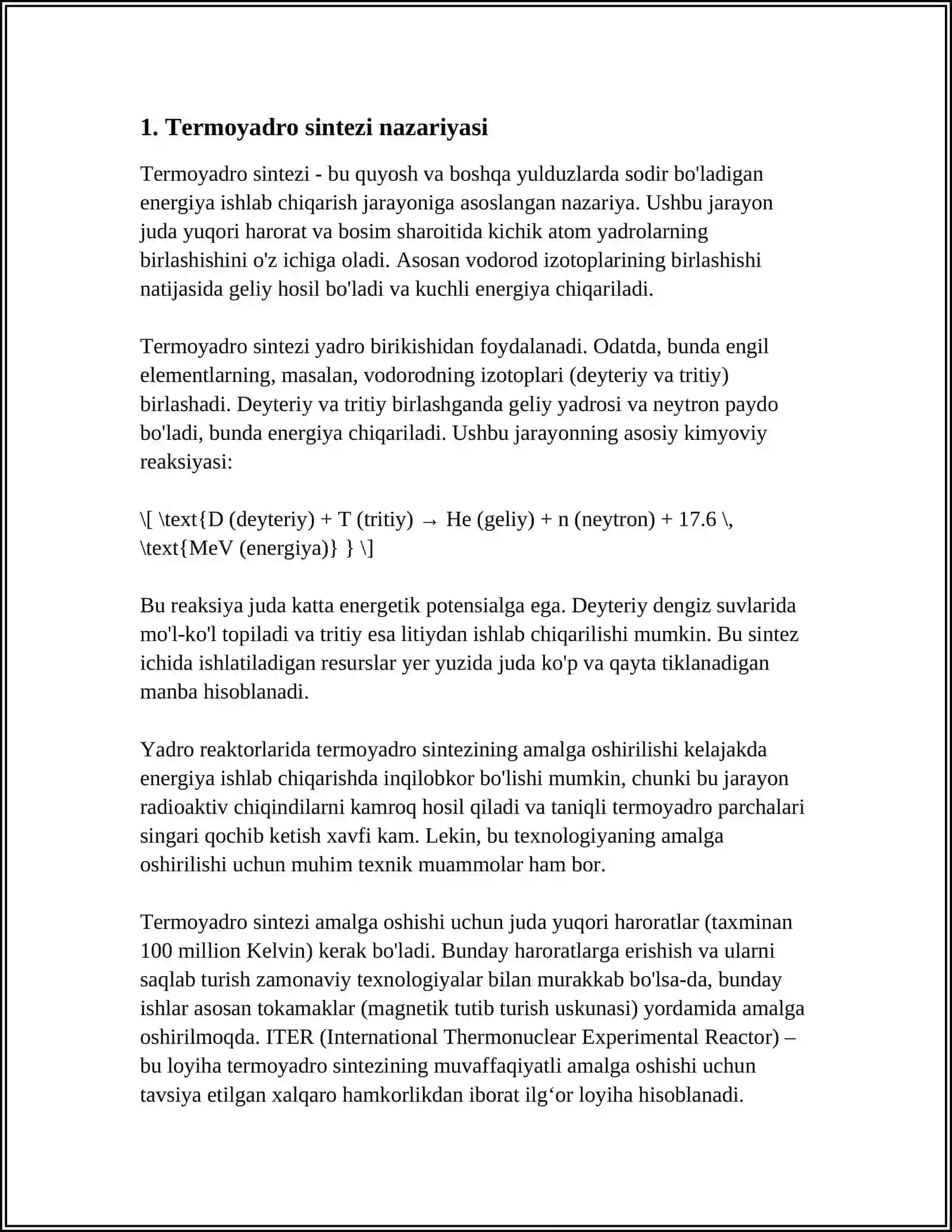 TERMA YADRO SINTEZ REAKSIYALARNI BOSHQARISH MUAMMOSI 3