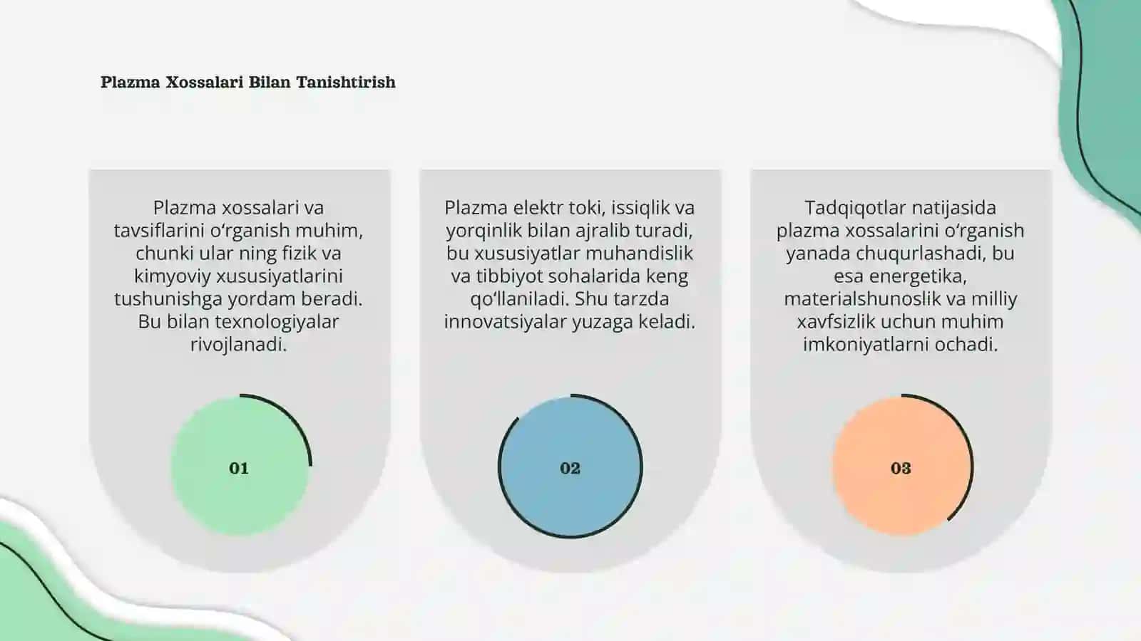 Plazma xossalarini va tavsiflarini oʻrganish 3