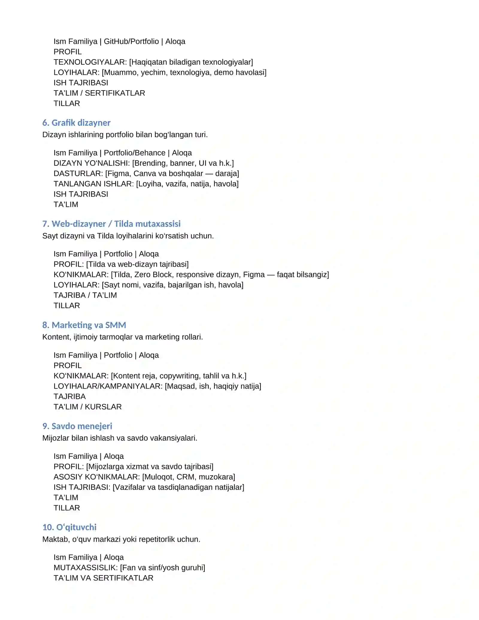 CV / RESUME 20 ta professional shablon 3