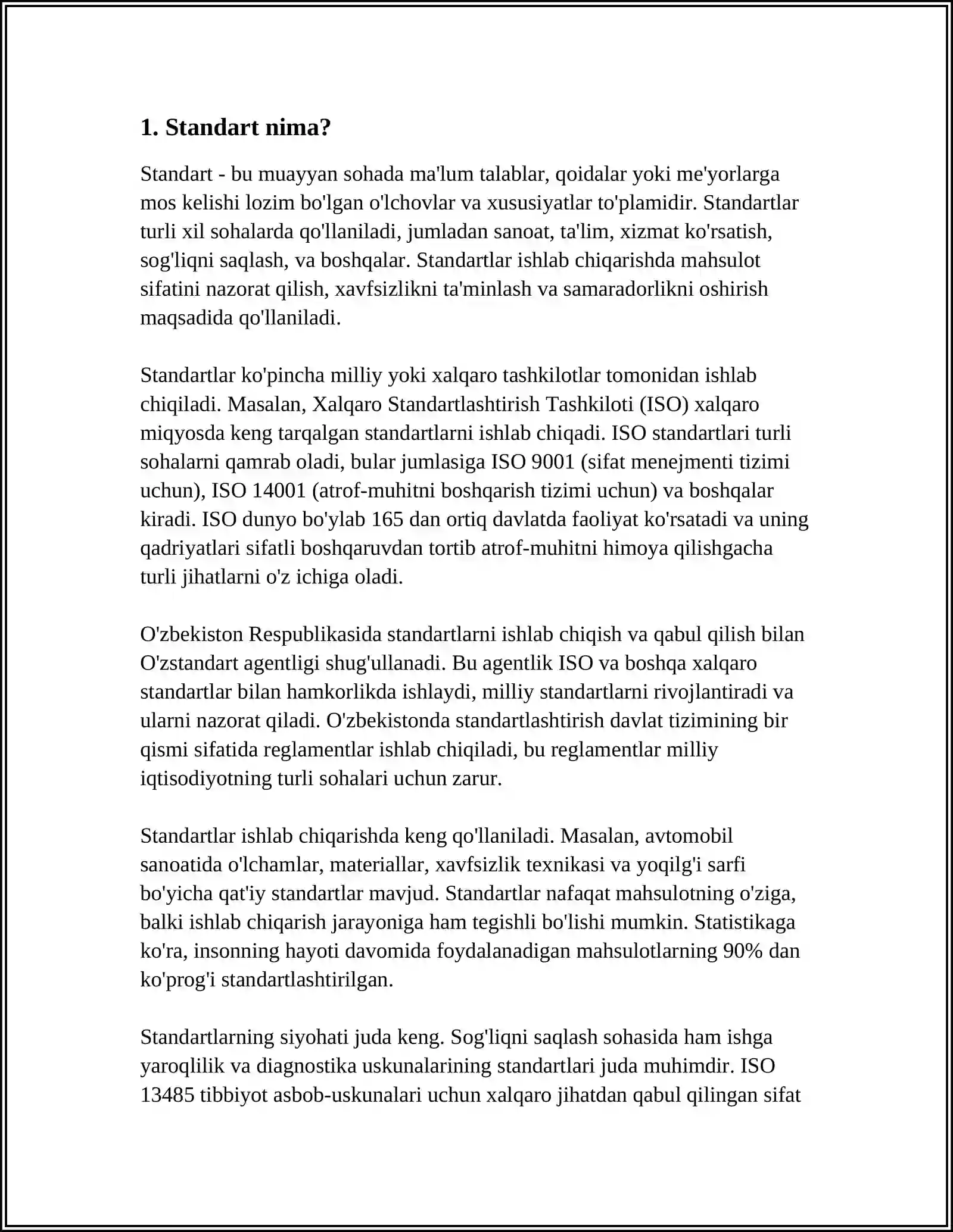 STANDART VA UNING TURLARI 3