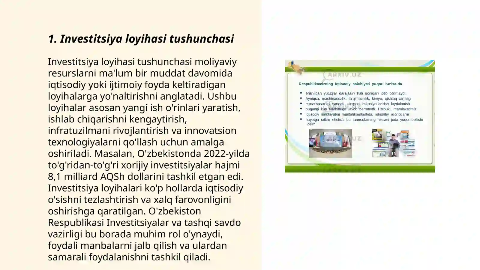 Investitsiya loyihalarining moliyaviy iqtisodiy samaradorligini baholash usulllari slayd 3