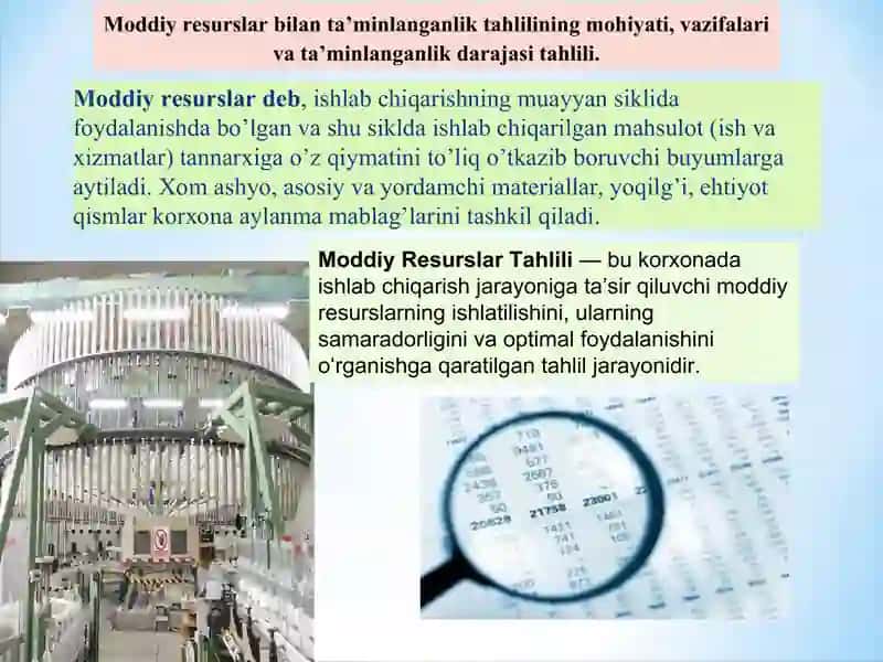 Moddiy resurslar bilan ta’minlanganlik va ulardan foydalanish tahlili 3