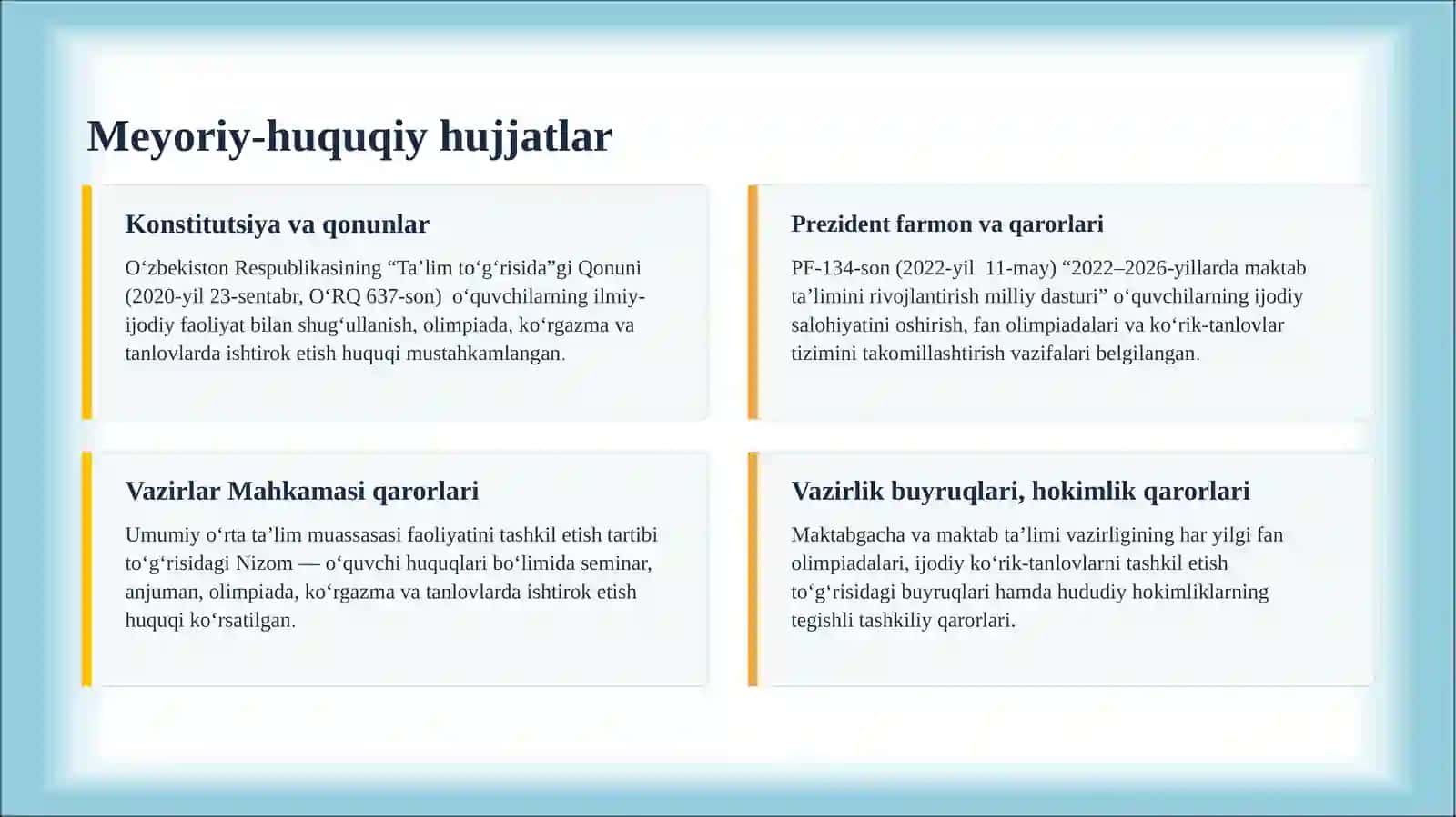 “Ko‘rik-tanlovlarda maktabo‘quvchilariningishtiroketishsamaradorliginioshirish” tanlov topshiriq 3