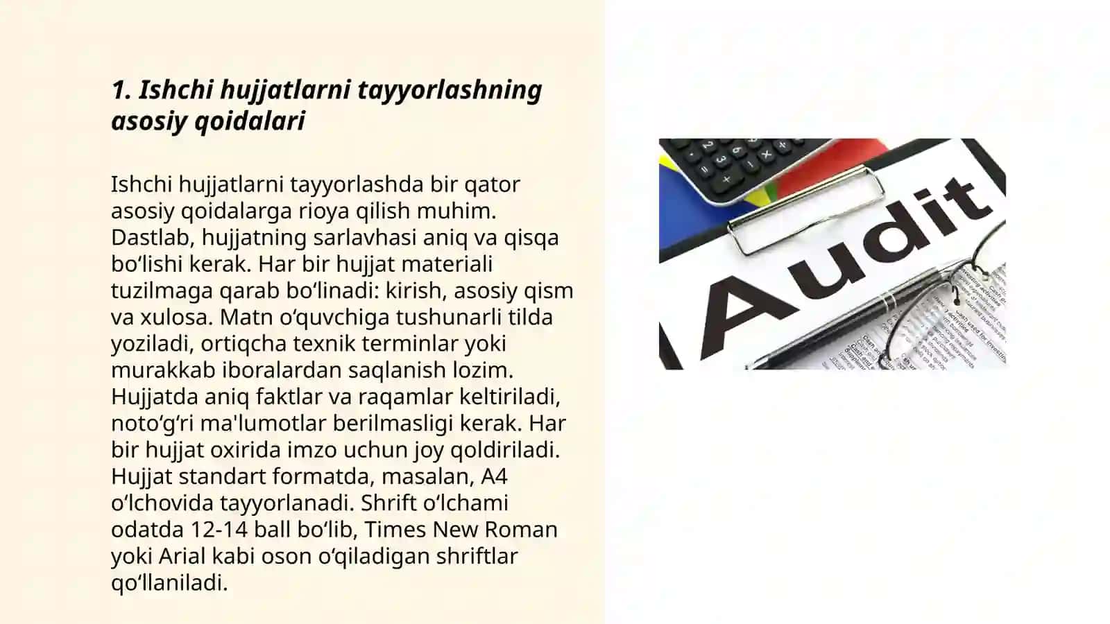 Ishchi hujjatlarni tayyorlash joyida Audit oʻtkazish va Audit natija boʻyicha dalolatnoma tuzish 3