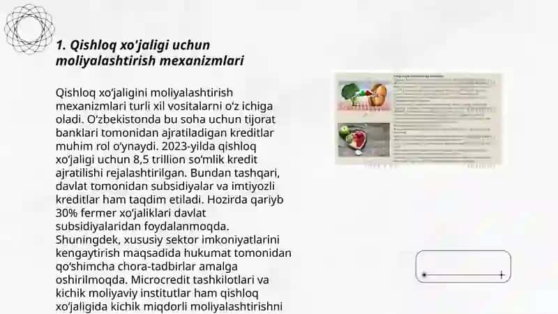 Qishloq xo'jaligi uchun moliyalashtirish mexanizmlari 3