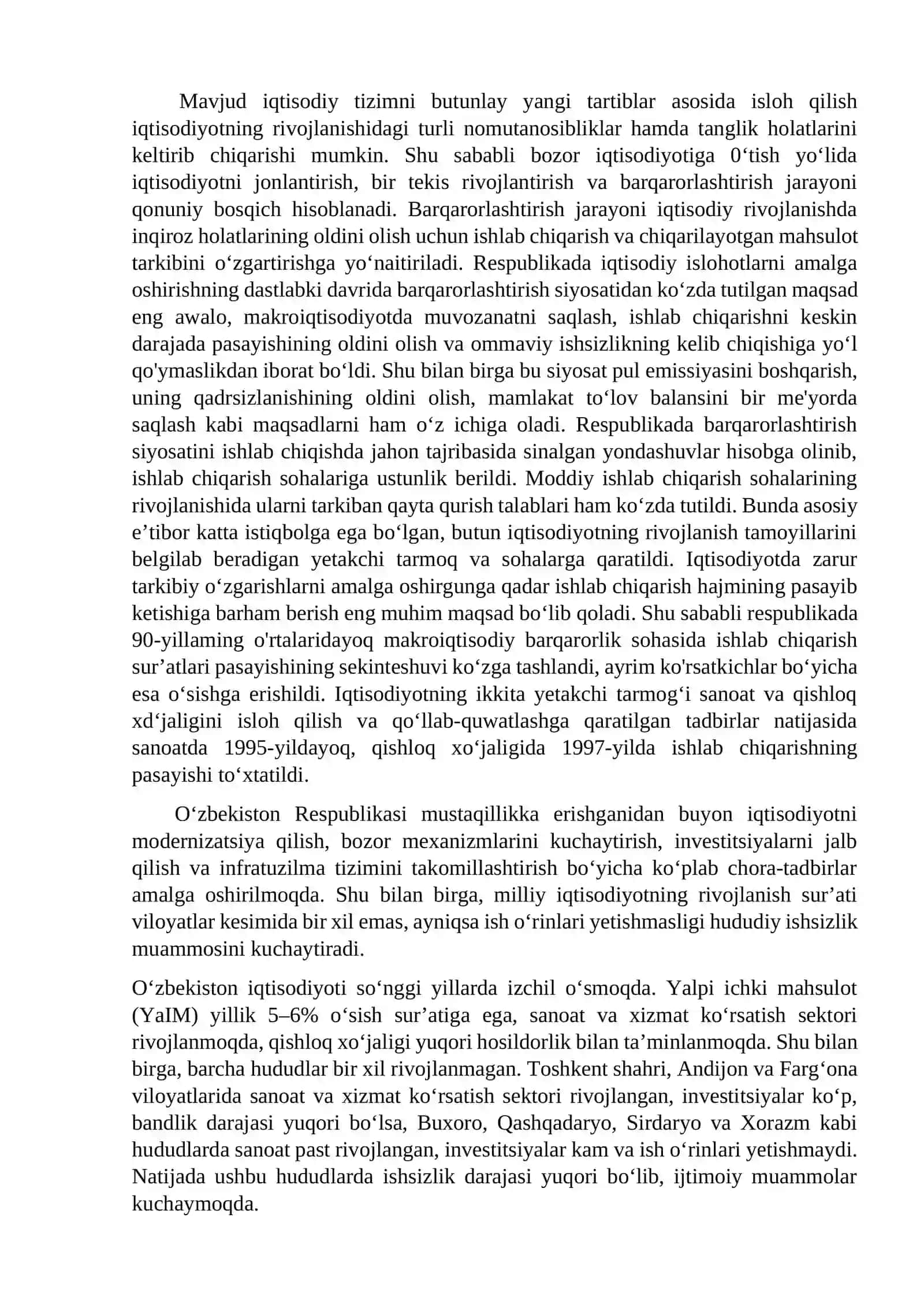 MILLIY IQTISODIYOTNING MUVOZANATLI VA MUTANOSIBLI RIVOJLANISHI (O’ZBEKISTONDAGI HUDUDIY NOMUTANOSIBLI MUAMMOSI MISOLIDA) 3