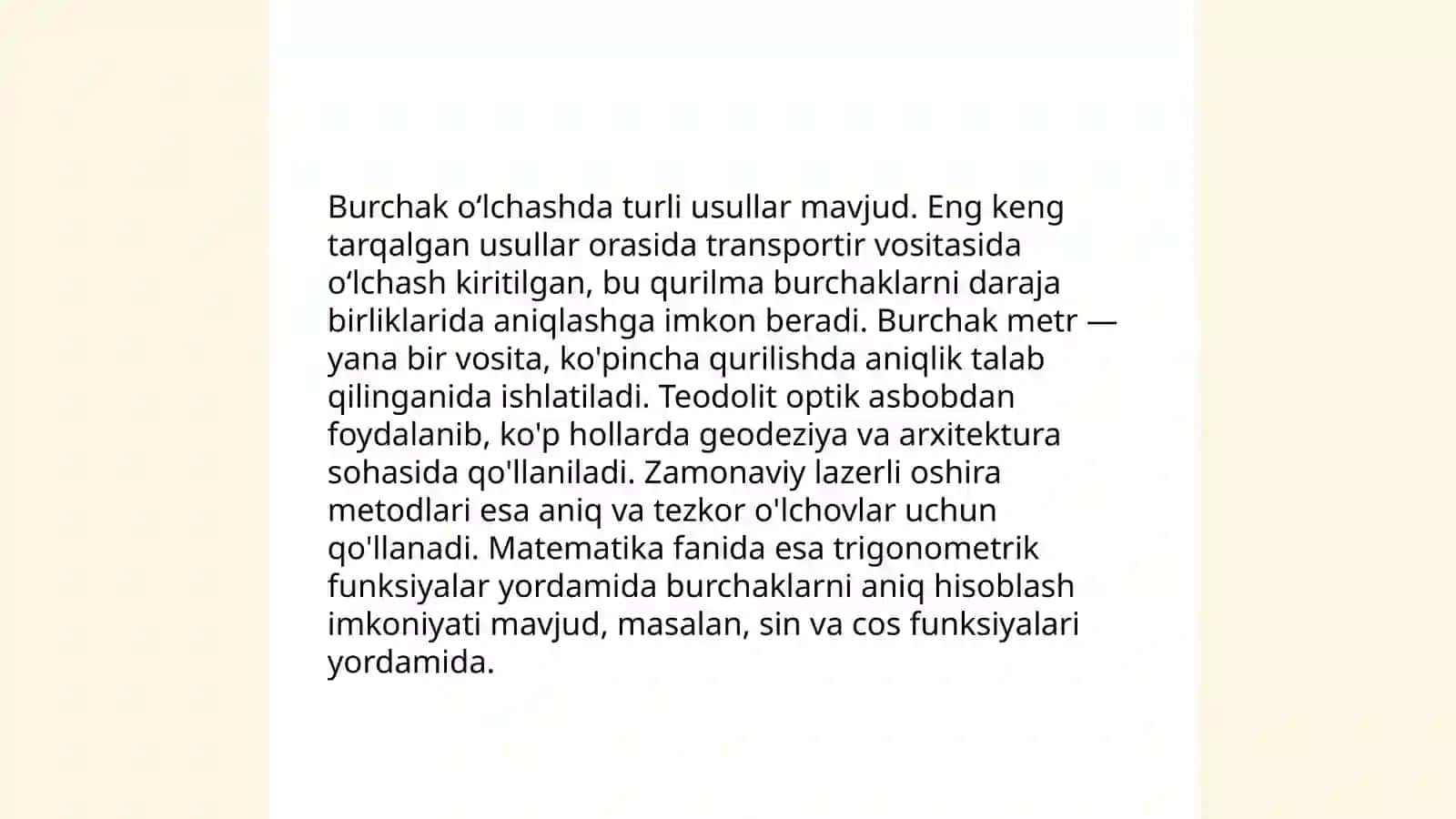 Burchak, chiziq, nisbiy balandliklar aniqligi 3