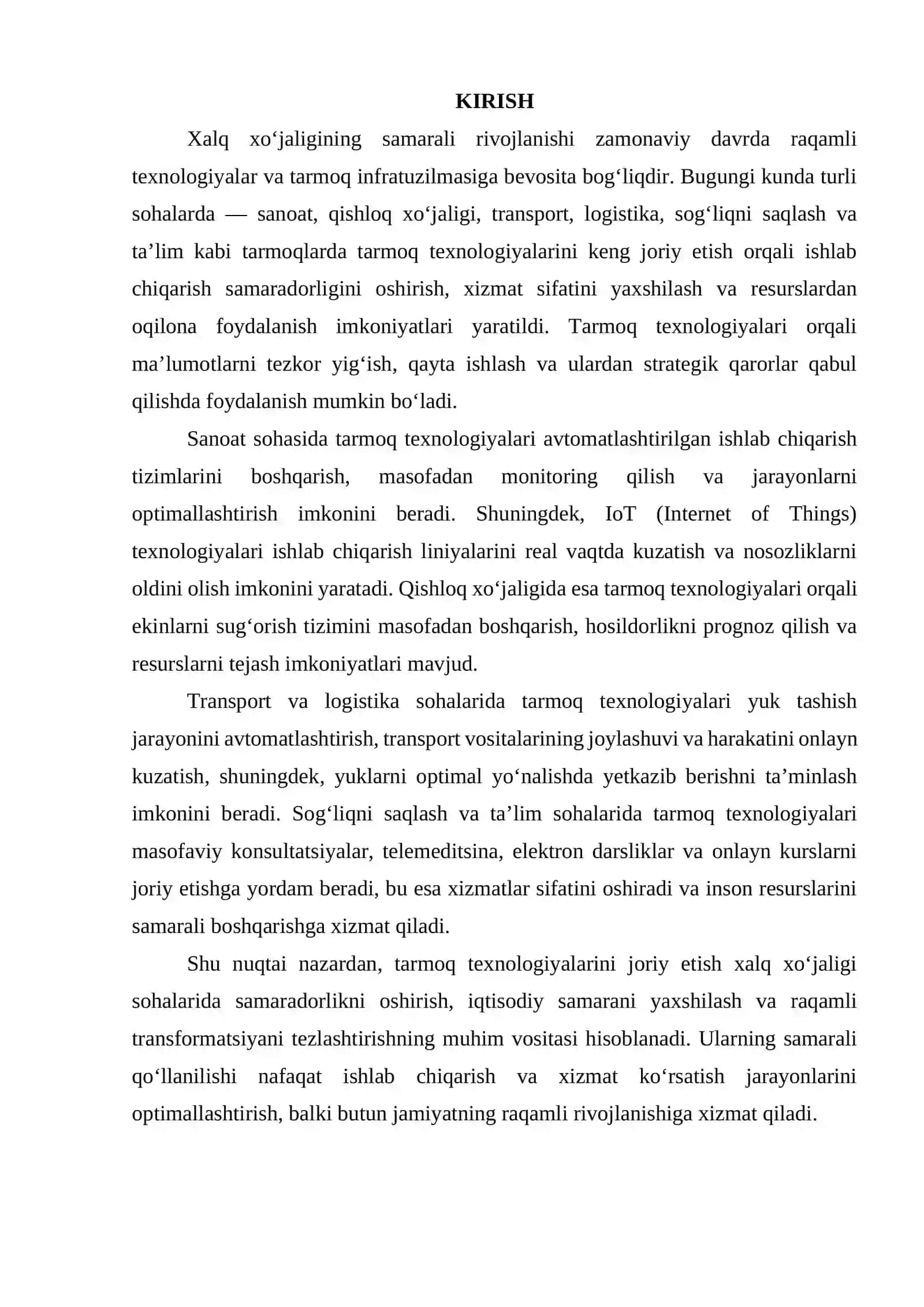 XALQ XO'JALIGINING TURLI SOHALARI VA TARMOQLARIDA TARMOQ TEXNALOGIYALARIDAN FOYDALANISH YO'LLARI 3